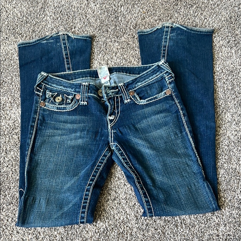 True Religion Blue Boot Cut Jeans with Classic Stitching